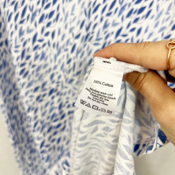Duffield Lane Blue & White Leaf Print Short Sleeve T-Shirt Dress - Size Small - Picture 4 of 6